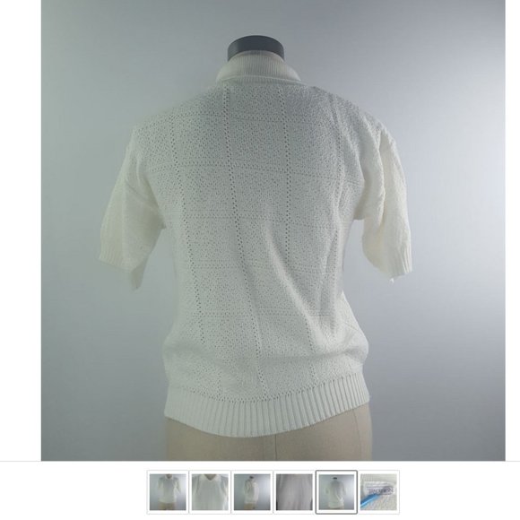 Vintage White Women Blouse Blouson Ribbed Knit Collared by Tradition Sears Small - Picture 5 of 6